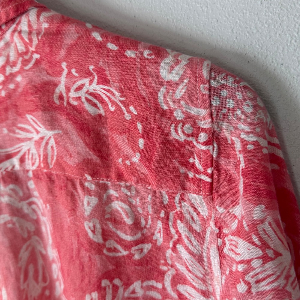 Talbots Petite MP 100% Linen Button Up Blouse Coral Pink White Vacation Coastal - Picture 11 of 11